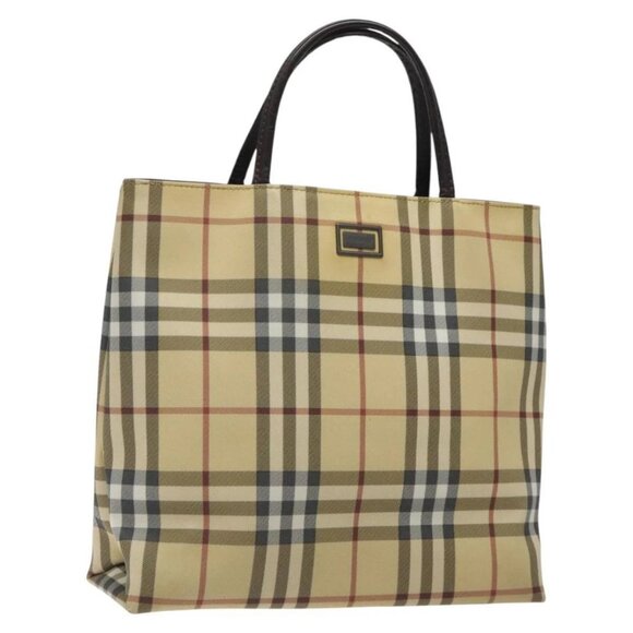BURBERRY Nova Check Hand Bag PVC Beige Silver Auth BA2155 - Picture 1 of 16